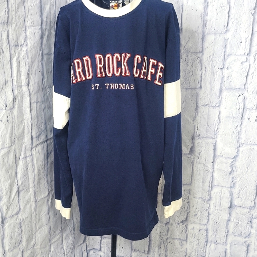 Hard Rock Cafe Red and Blue Long Sleeve Tee